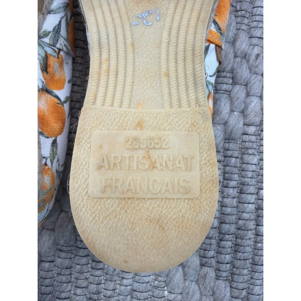 Artisanat Francais Espadrille‎ Flats Women 38 7.5 Orange Citrus Print Canvas